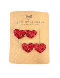 Red Glitter Heart Hair Clip Set