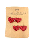Red Glitter Heart Hair Clip Set