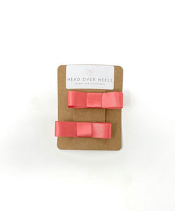 Coral Bow Hair Clip Set