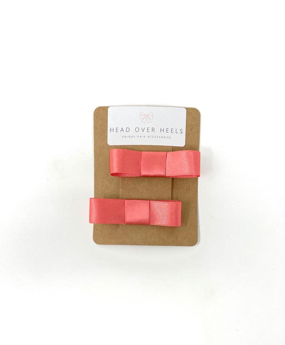 Coral Bow Hair Clip Set
