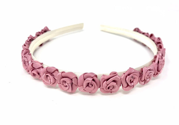Ivory Headband with Dusky Pink Satin Flowers