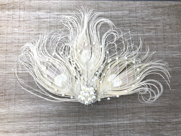 Ivory Feather Fascinator Bridal Hair Clip