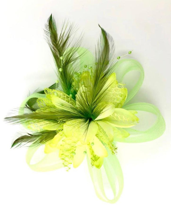 Lime Green Feather Fascinator Head Over Heels Hair Accessories