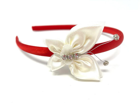 Ivory & Red Satin Diamante Butterfly Headband